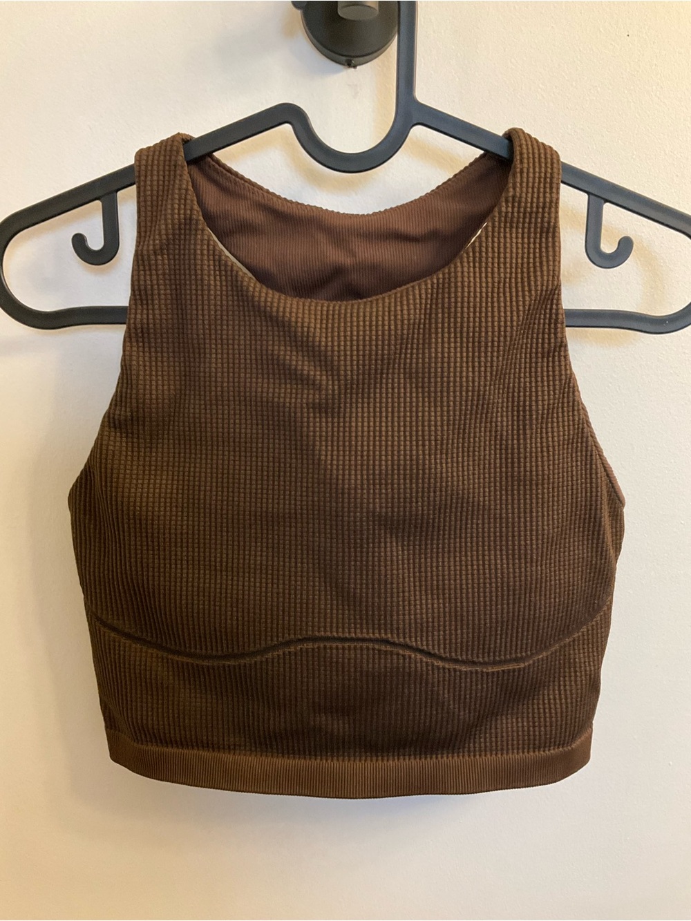 Ribbed Seamless Brown Sports Bra with a High Neck & Racerback by OFFLINE Aerie